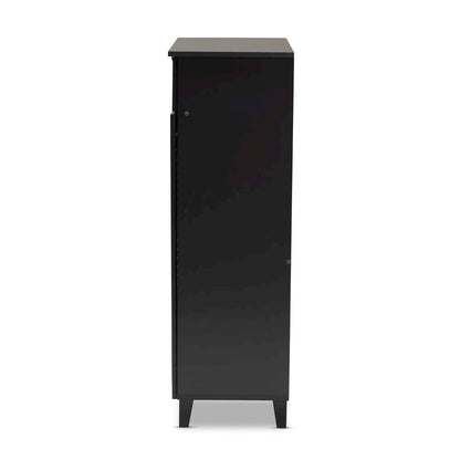 Dark Grey Finished 5-Shelf Wood Shoe Storage Cabinet with Drawer