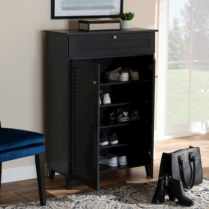 Dark Grey Finished 5-Shelf Wood Shoe Storage Cabinet with Drawer