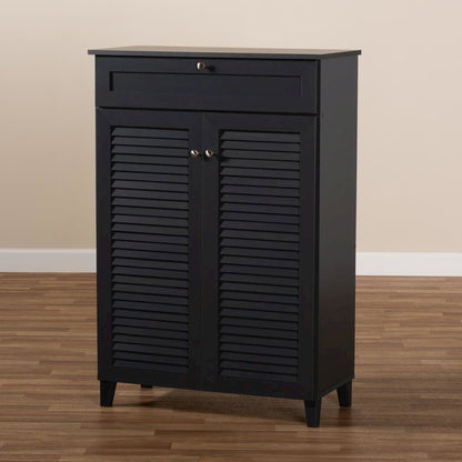 Dark Grey Finished 5-Shelf Wood Shoe Storage Cabinet with Drawer
