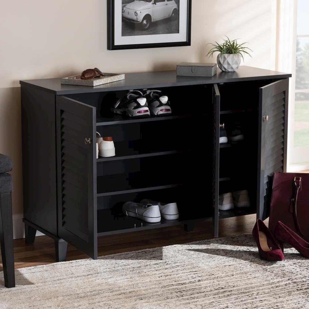 Dark Grey Finished 8-Shelf Wood Shoe Storage Cabinet