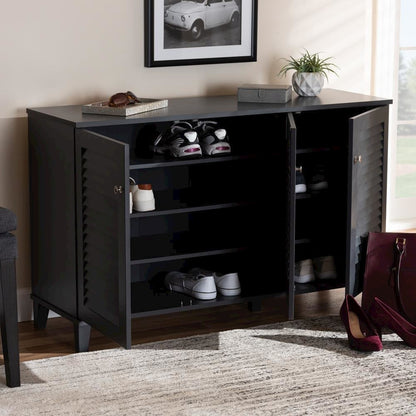Dark Grey Finished 8-Shelf Wood Shoe Storage Cabinet