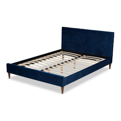 Frida Glam and Luxe Royal Blue Velvet Fabric Upholstered Full Size Bed
