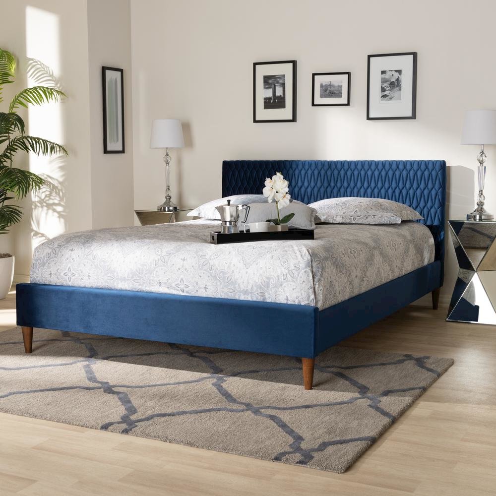 Frida Glam and Luxe Royal Blue Velvet Fabric Upholstered Full Size Bed
