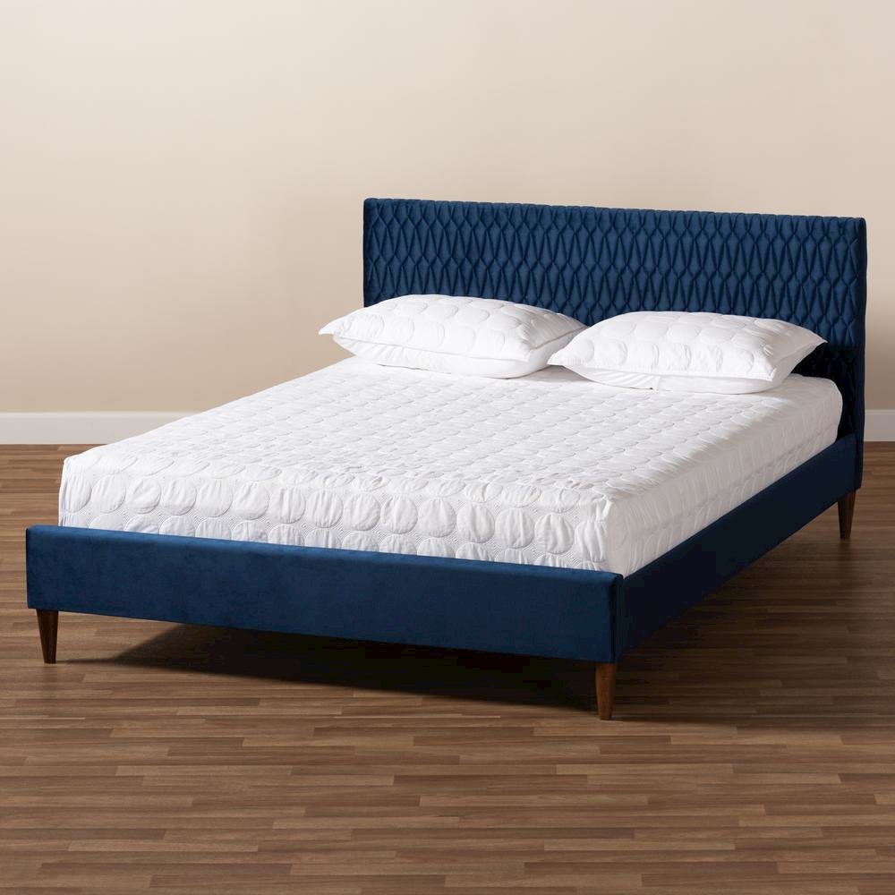 Frida Glam and Luxe Royal Blue Velvet Fabric Upholstered Full Size Bed