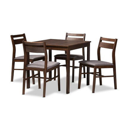Gray Fabric Upholstered Dark Walnut-Finished 5-Piece Wood Dining Set