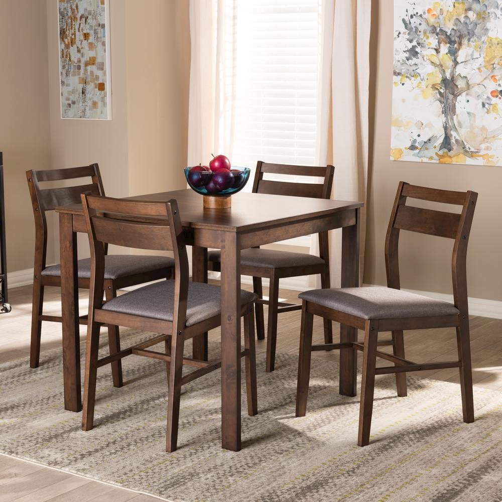 Gray Fabric Upholstered Dark Walnut-Finished 5-Piece Wood Dining Set