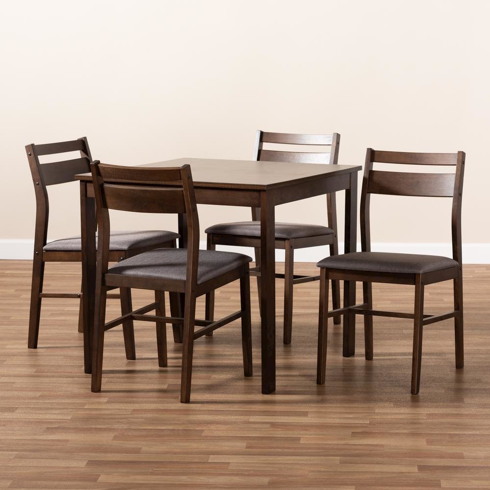 Gray Fabric Upholstered Dark Walnut-Finished 5-Piece Wood Dining Set