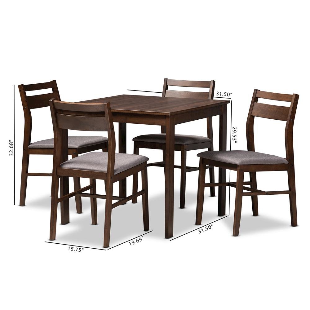 Gray Fabric Upholstered Dark Walnut-Finished 5-Piece Wood Dining Set