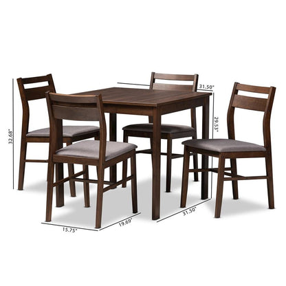 Gray Fabric Upholstered Dark Walnut-Finished 5-Piece Wood Dining Set