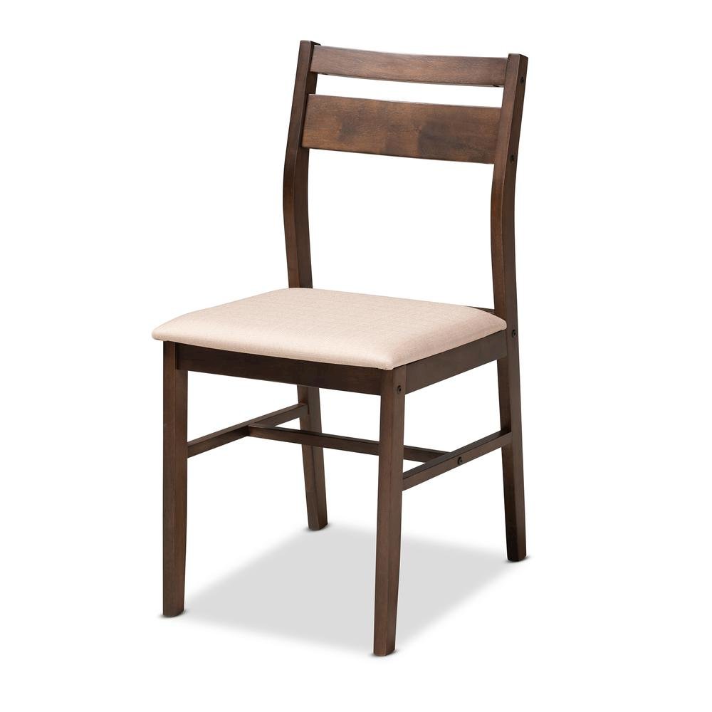 Beige Fabric Upholstered Dark Walnut-Finished 5-Piece Wood Dining Set
