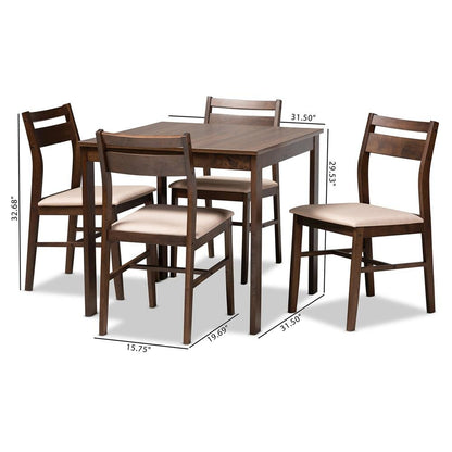 Beige Fabric Upholstered Dark Walnut-Finished 5-Piece Wood Dining Set