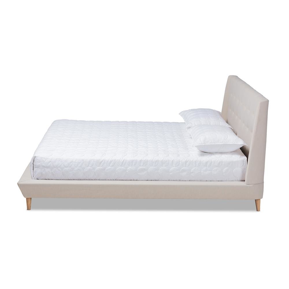 Naya Mid-Century Modern Beige Fabric Upholstered King Size Wingback Platform Bed