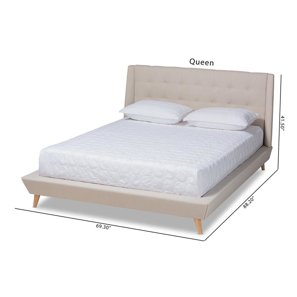 Naya Mid-Century Modern Beige Fabric Upholstered King Size Wingback Platform Bed