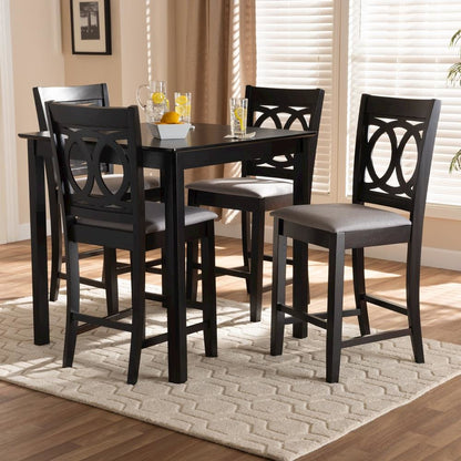 Gray Fabric Upholstered Espresso Brown Finished 5-Piece Wood Pub Set