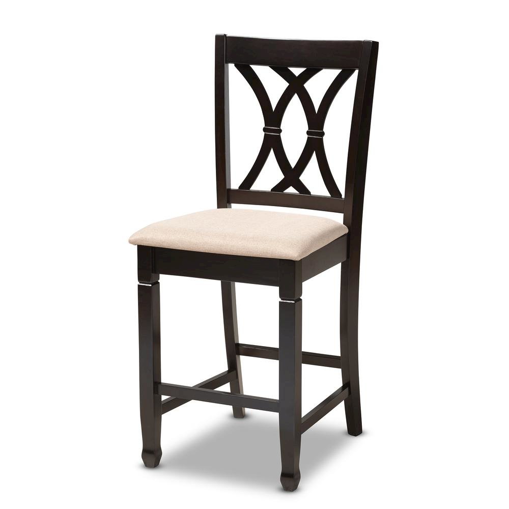 Sand Fabric Upholstered Espresso Brown Finished 5-Piece Wood Pub Set