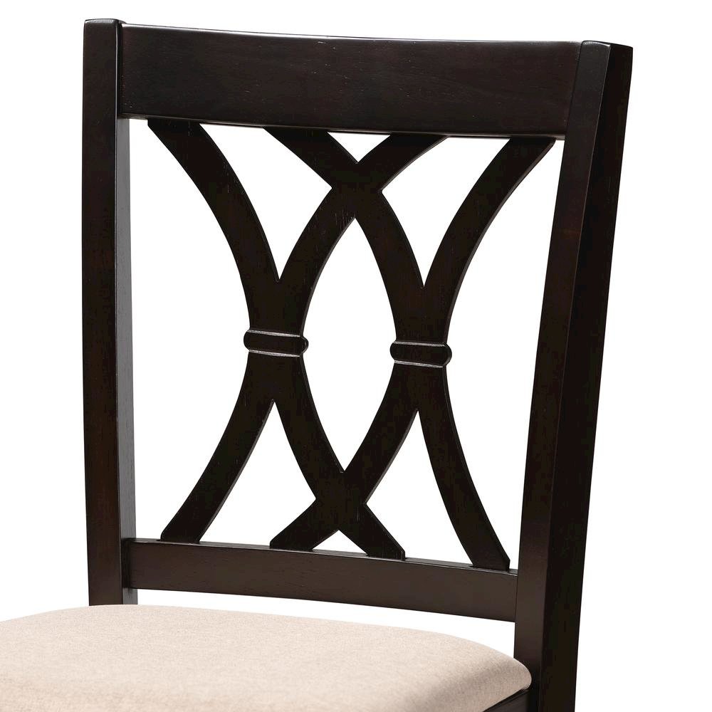 Sand Fabric Upholstered Espresso Brown Finished 5-Piece Wood Pub Set
