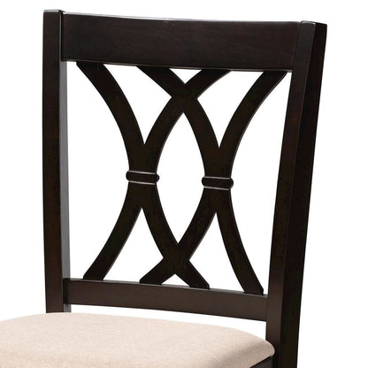 Sand Fabric Upholstered Espresso Brown Finished 5-Piece Wood Pub Set