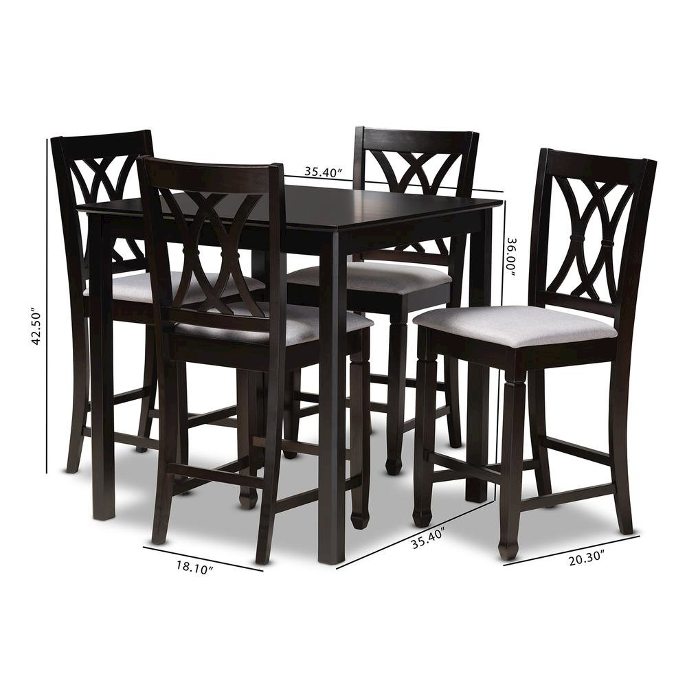 Gray Fabric Upholstered Espresso Brown Finished 5-Piece Wood Pub Set