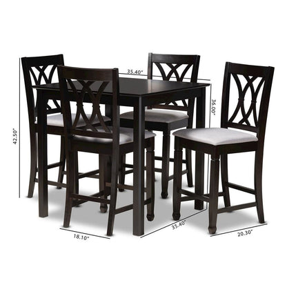 Gray Fabric Upholstered Espresso Brown Finished 5-Piece Wood Pub Set