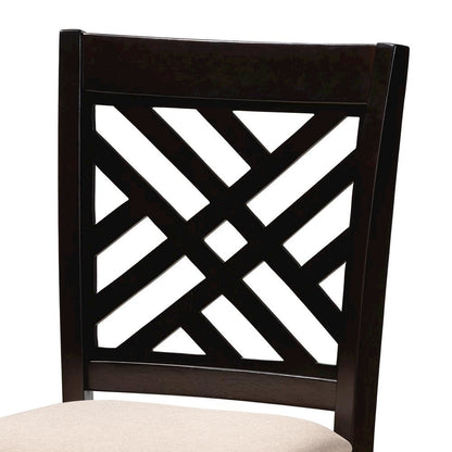 Sand Fabric Upholstered Espresso Brown Finished 5-Piece Wood Pub Set