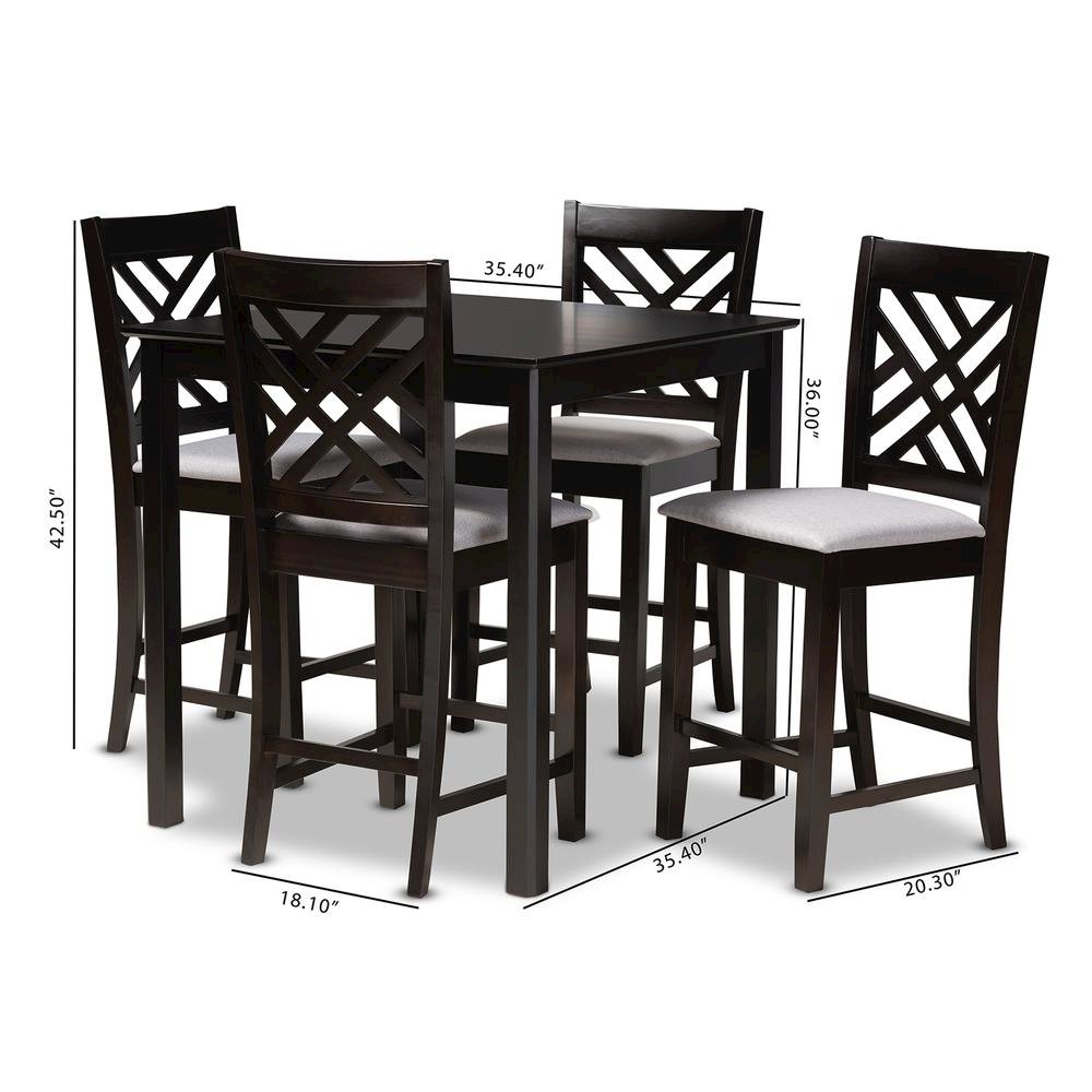 Gray Fabric Upholstered Espresso Brown Finished 5-Piece Wood Pub Set