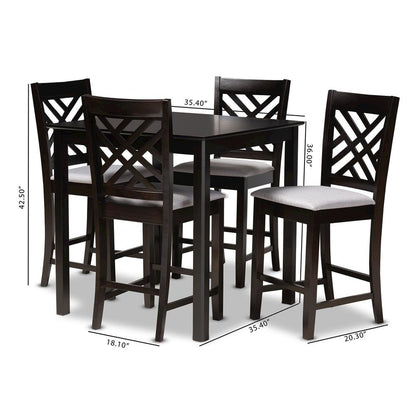 Gray Fabric Upholstered Espresso Brown Finished 5-Piece Wood Pub Set