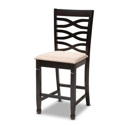Sand Fabric Upholstered Espresso Brown Finished 5-Piece Wood Pub Set