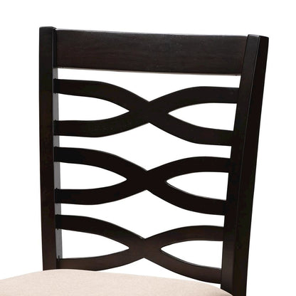Sand Fabric Upholstered Espresso Brown Finished 5-Piece Wood Pub Set