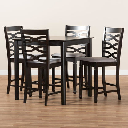 Gray Fabric Upholstered Espresso Brown Finished 5-Piece Wood Pub Set