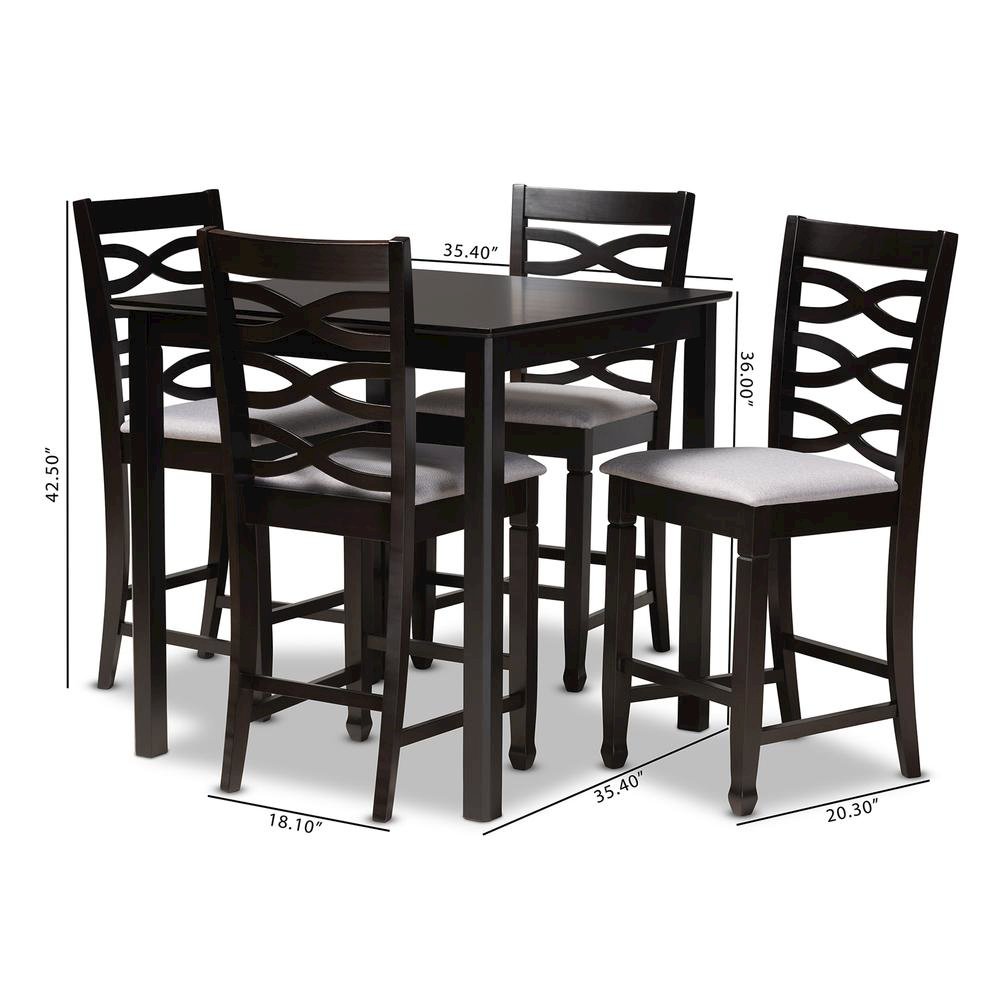 Gray Fabric Upholstered Espresso Brown Finished 5-Piece Wood Pub Set