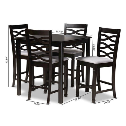 Gray Fabric Upholstered Espresso Brown Finished 5-Piece Wood Pub Set