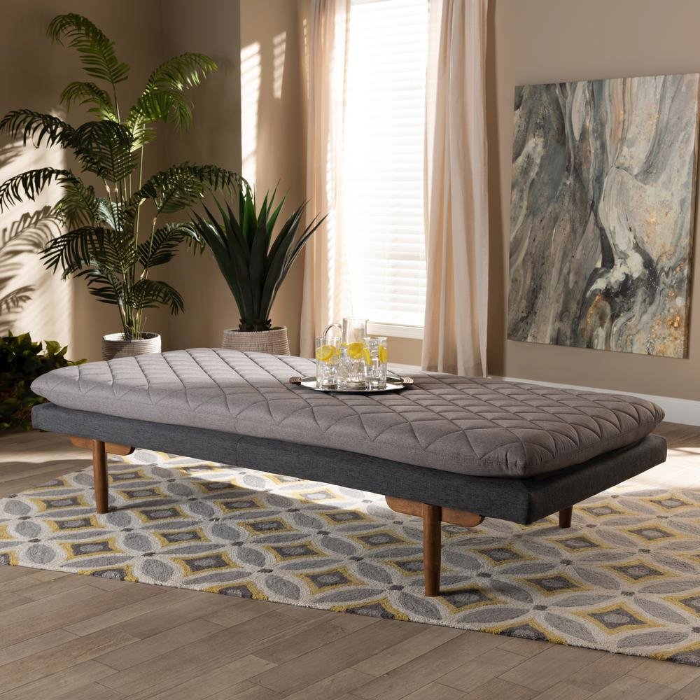 Two-Tone Grey Fabric Upholstered Walnut Finished Wood Daybed