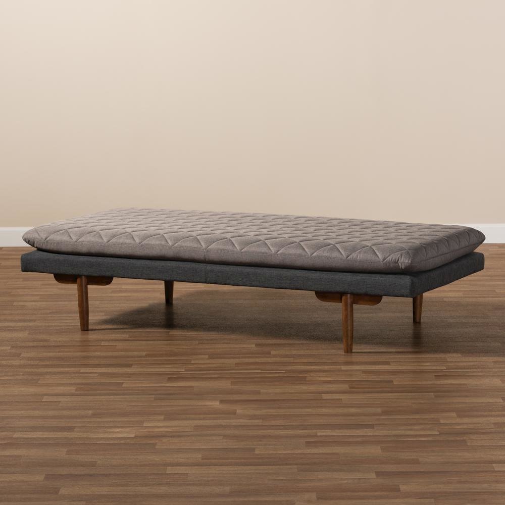 Two-Tone Grey Fabric Upholstered Walnut Finished Wood Daybed