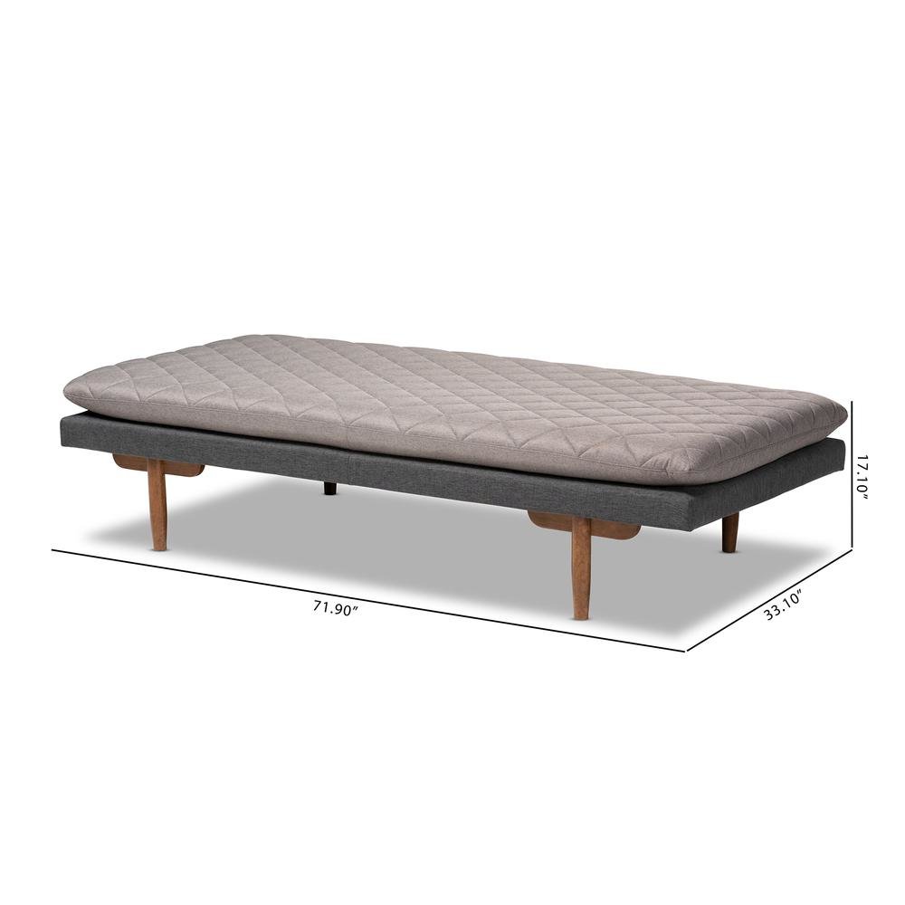 Two-Tone Grey Fabric Upholstered Walnut Finished Wood Daybed