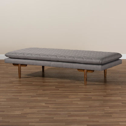 Marit Mid-Century Modern Grey Fabric Upholstered Walnut Finished Wood Daybed