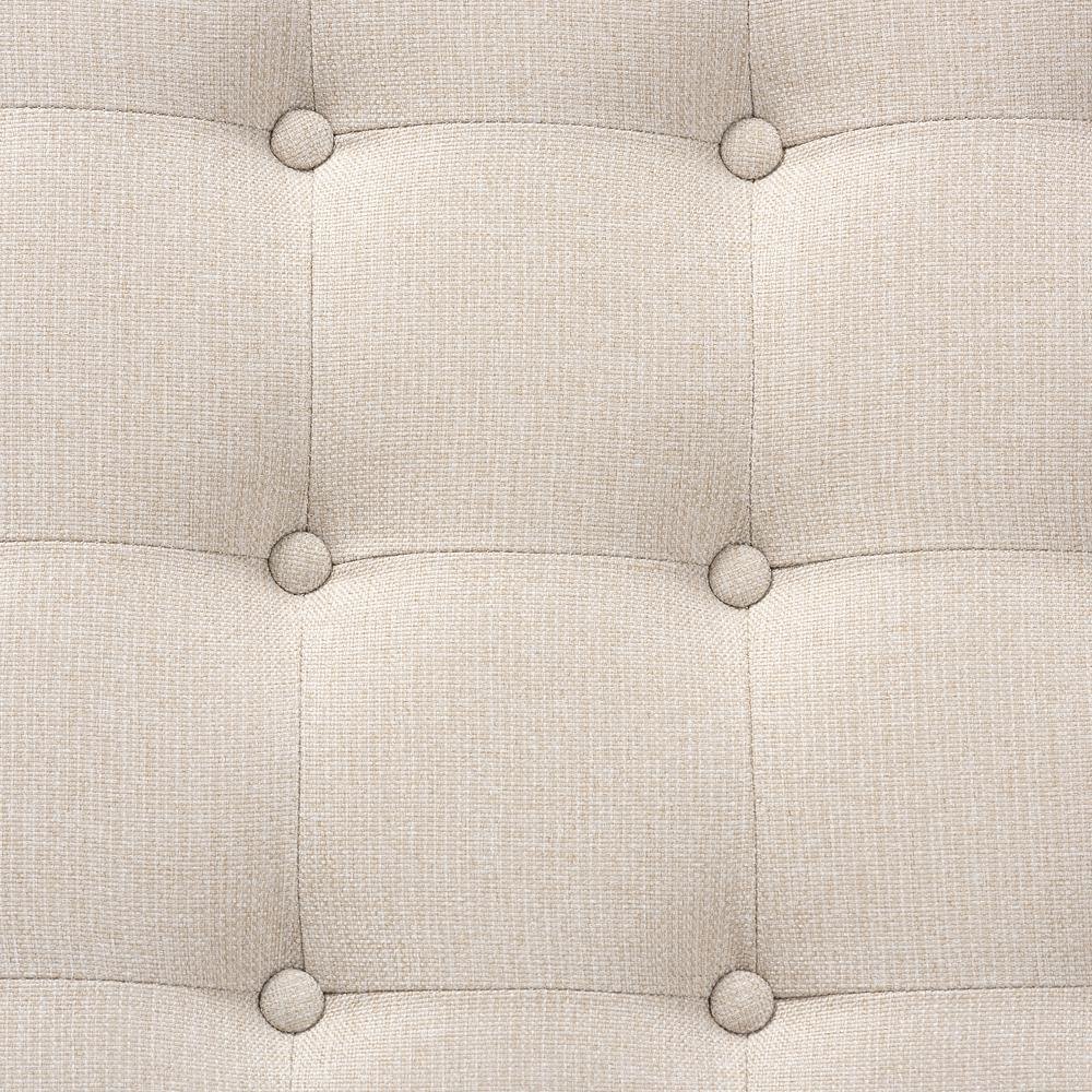 Beige Fabric Upholstered Walnut Finished Cocktail Ottoman