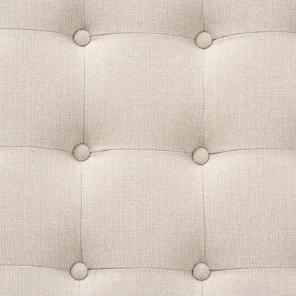 Beige Fabric Upholstered Walnut Finished Cocktail Ottoman