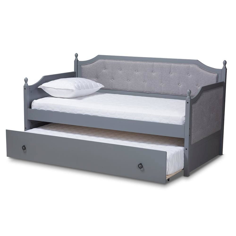 Grey Finished Wood Twin Size Daybed with Trundle
