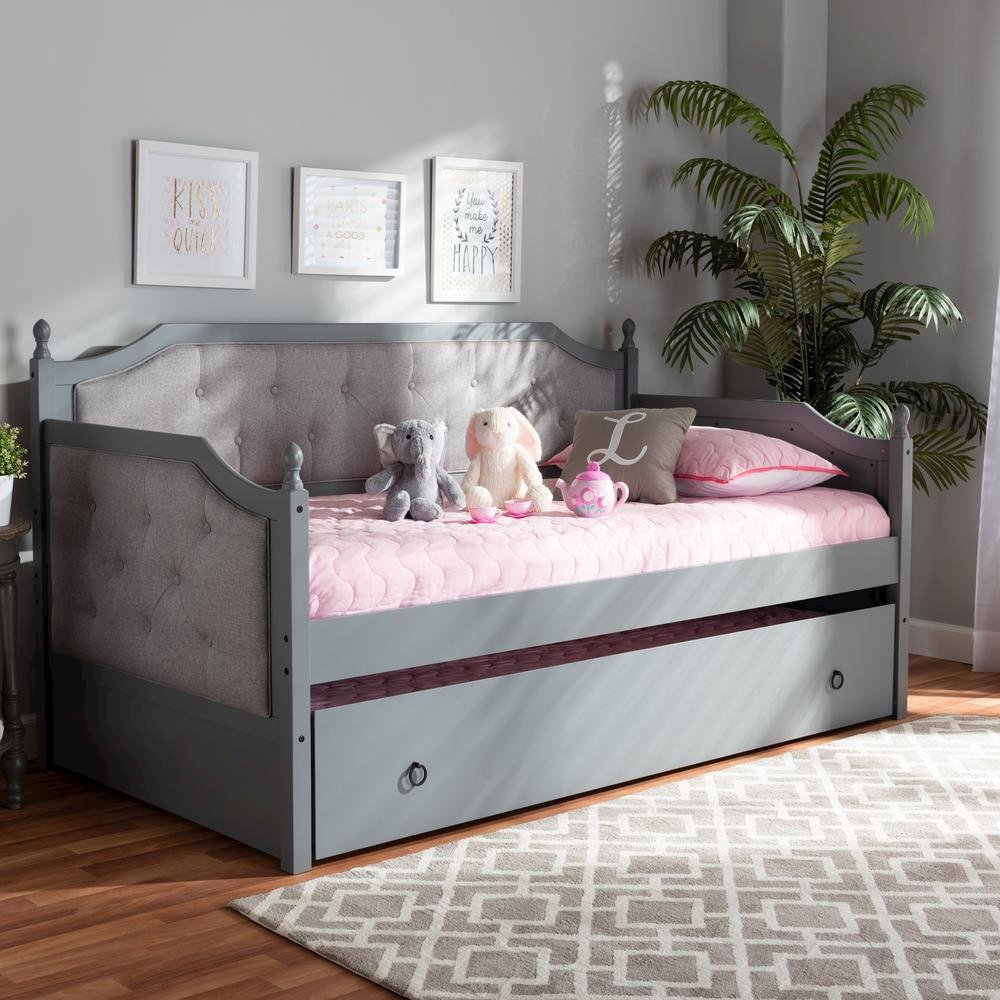 Grey Finished Wood Twin Size Daybed with Trundle