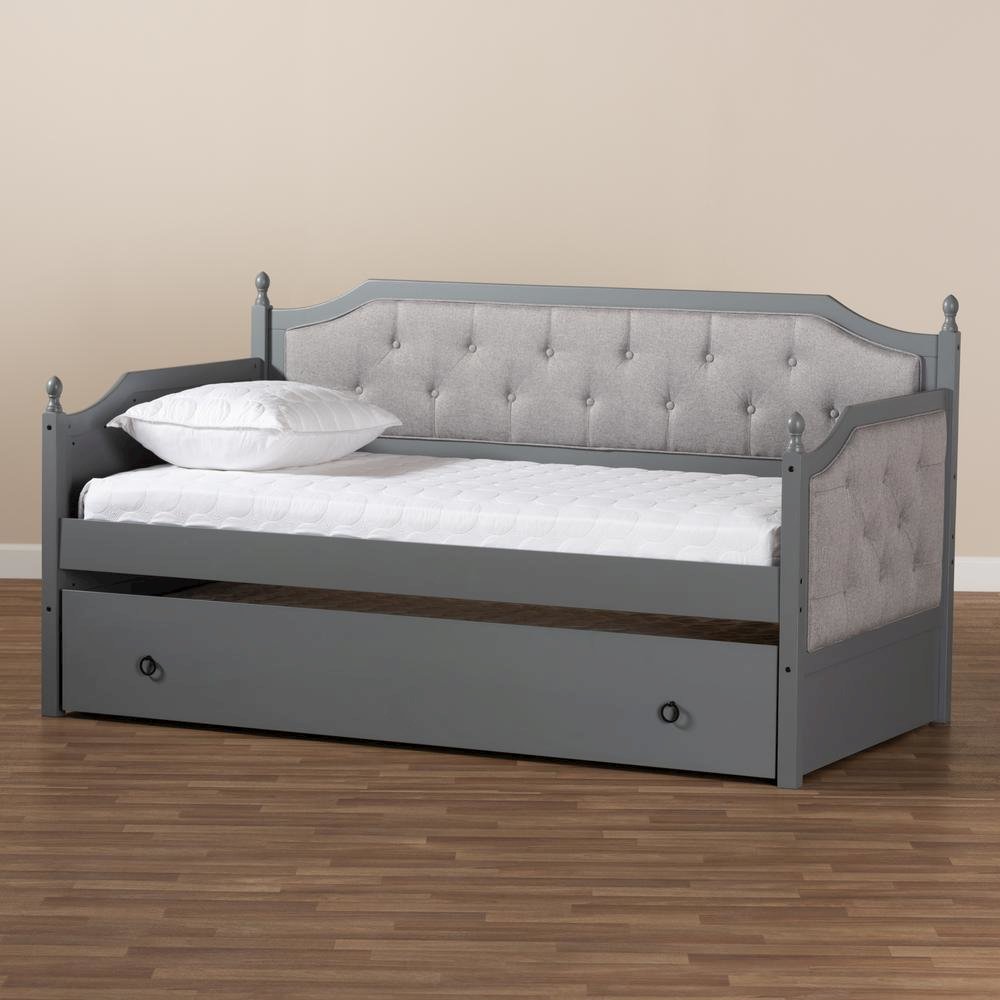 Grey Finished Wood Twin Size Daybed with Trundle