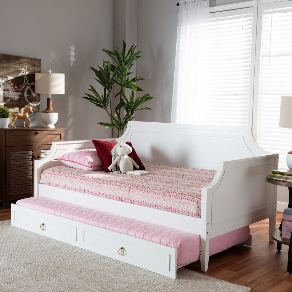 Traditional White Finished Wood Twin Size Daybed with Trundle