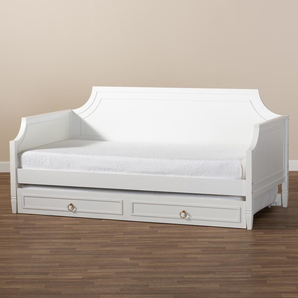 Traditional White Finished Wood Twin Size Daybed with Trundle