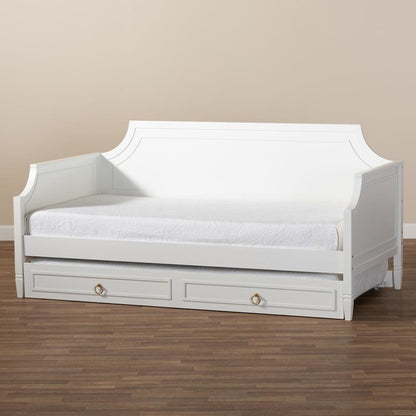 Traditional White Finished Wood Twin Size Daybed with Trundle
