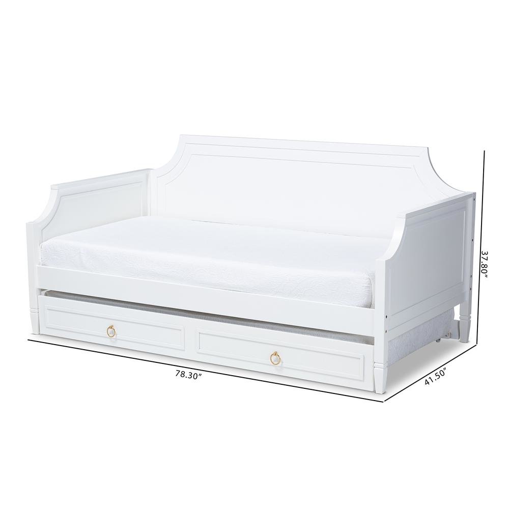 Traditional White Finished Wood Twin Size Daybed with Trundle