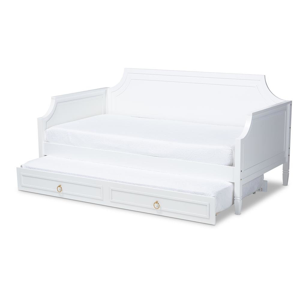 Traditional White Finished Wood Twin Size Daybed with Trundle
