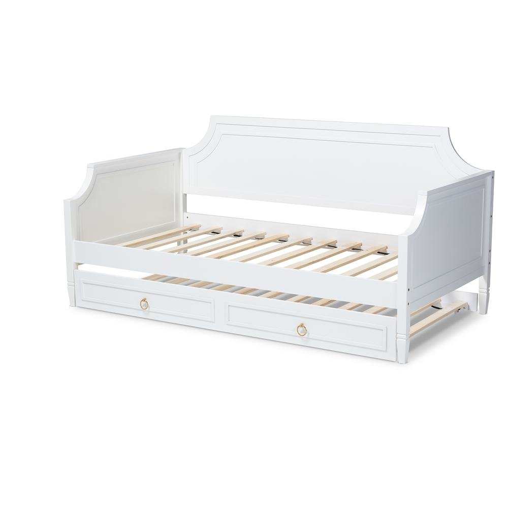 Traditional White Finished Wood Twin Size Daybed with Trundle