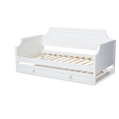 Traditional White Finished Wood Twin Size Daybed with Trundle