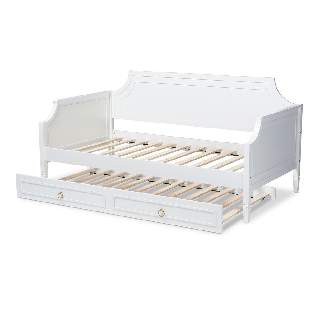 Traditional White Finished Wood Twin Size Daybed with Trundle