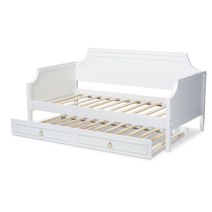 Traditional White Finished Wood Twin Size Daybed with Trundle