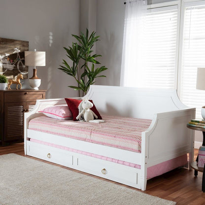 Traditional White Finished Wood Twin Size Daybed with Trundle